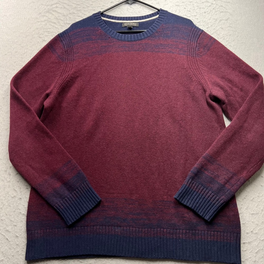 Banana Republic Mens XL Merino Wool Sweater Burgundy Navy Blue Italian Yarn 2523